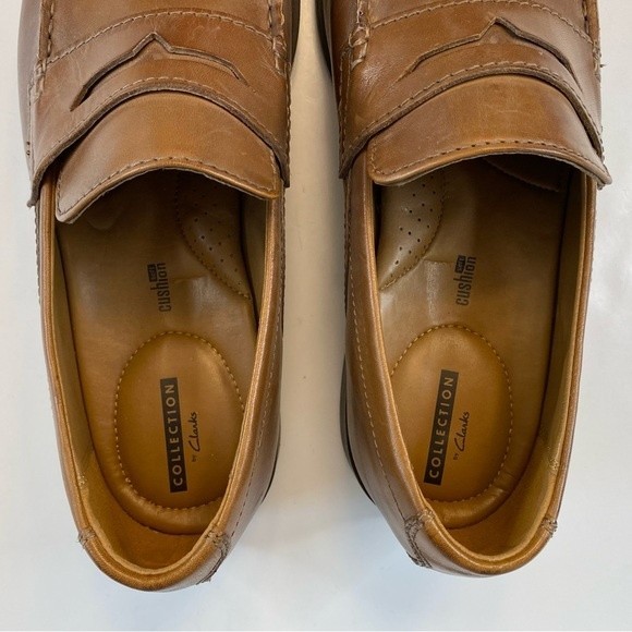 CLARKS TILDEN WAY PENNY LOAFER Size 11 Brown Camel Leather Slip on main image 4